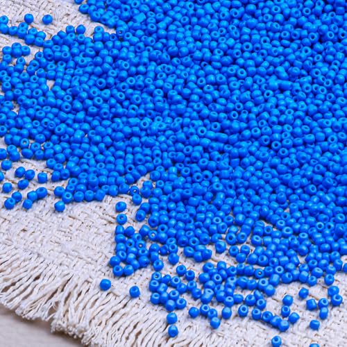 2000pcs Glass Seed Beads Bulk, 4mm 6/0 Mini Pony Spacer Small Individual Color Seed Beads for DIY Bracelet Necklaces Wrist Jewelry Making, Blue - color: Blue