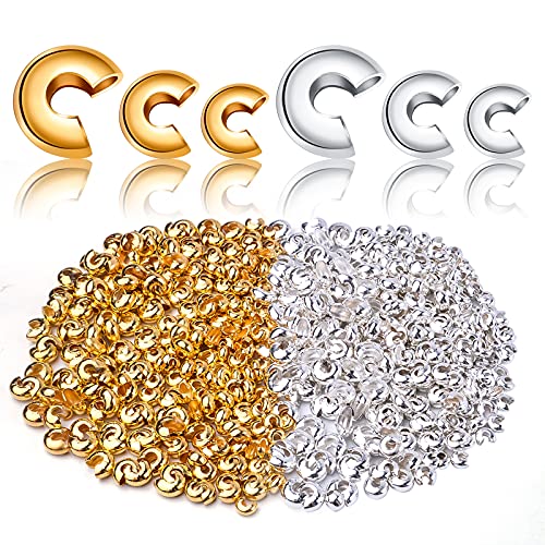 Aylifu 600pcs 3mm/4mm/5mm Crimp Bead Knot Covers Half Round Open Crimp Beads Crimp Bead Covers for DIY Jewelry Crafts Making - color: Gold,sliver(0.12/0.15/0.19inch)