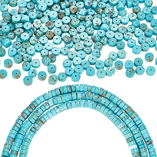 arricraft 2 Strands Natural Turquoise Beads, 6mm Flat Round Heishi Beads Disc Turquoise Gemstone Loose Beads for Bracelets Necklaces Earring Jewelry Making - size: 6x3mm