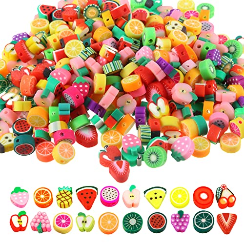 200pcs Fruit Polymer Clay Beads, Mixed Fruits Charm Spacer Beads for DIY Bracelet Necklace Jewelry Making - color: Fruit