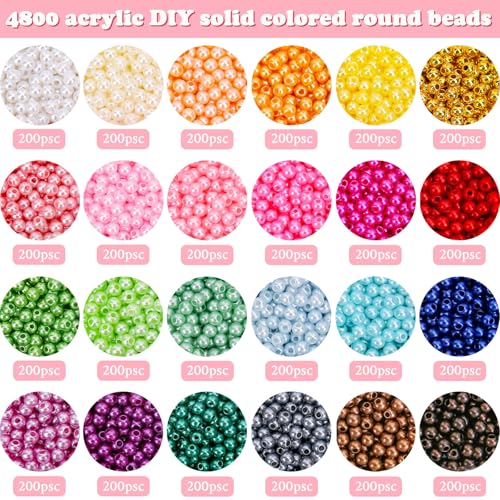 BONNY BOXX 4880 PCs Pearl Beads Set for Jewelry Making, 4MM Round ABS Faux Pearls with Holes for Bracelets, Necklaces, Earrings, Vase Filler - color: Pearl Beads Set - 4MM