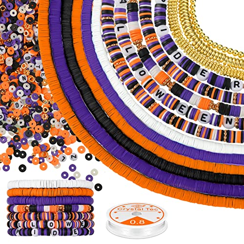 Ferraycle 5700 Pcs Fall Halloween Clay Beads Set Christmas Clay Beads Holiday DIY Jewelry Making Kits for Bracelet Necklace Earring(Black, Purple, Orange, White) - color: Black, Purple, Orange, White