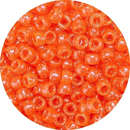 Eppingwin 1000 Pony Beads, Beads, 6x9 mm Large Beads, Hair Beads, Beads for Hair Braids, Glitter Beads, (Orange, Medium Pack) - color: Orange Glitter, size: Medium Pack