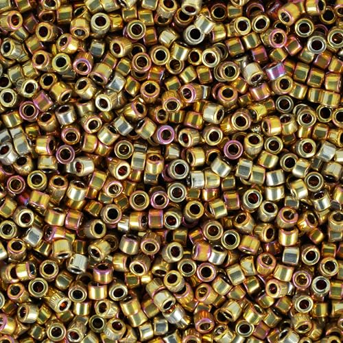 Miyuki Delica Seed Beads – Size 11/0 (1.6 mm), DB0501, 24K Gold Iris, 7.2 g, Approx. 1440 Beads, Made in Japan - color: DB0501 - 24K Gold Iris
