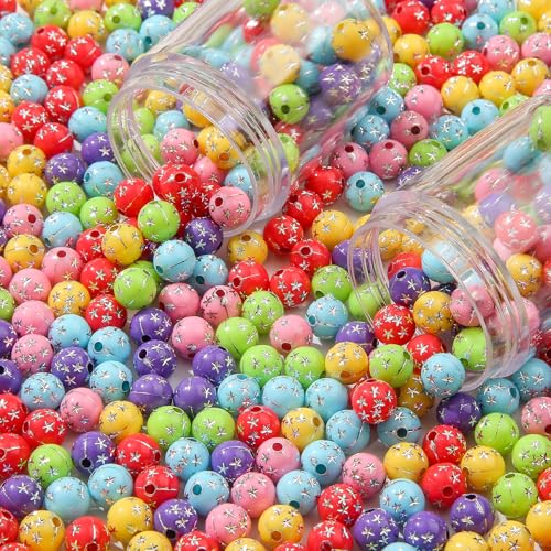 8mm Acrylic Beads 600pcs Star Spacer Bubble Bead Plastic Crafts Bead for DIY Necklaces Bracelets Earrings Jewelry Making (Purple&red) - color: purple&red