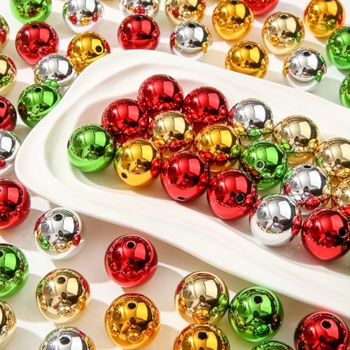 20mm Acrylic Beads 100pcs Christmas UV Color Bead Xmas Color Opaque Beads for DIY Bead Pen (uv Xmas) - color: golden&silver&green&red