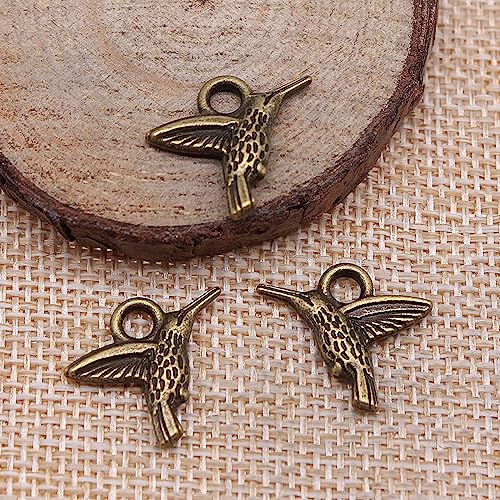 50PCS Small Hummingbird Charms Alloy Mini Hummingbird Charms 3D Animal Alloy Hummingbird Enamel Pendants for Earring Necklace Bracelet Keychain Jewelry Craft Making - color: Bronze
