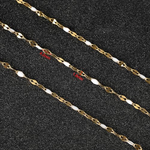 UMAOKANG 5 Meters Stainless Steel Jewelry Chain Enamel Chain for Jewelry Making Gold Plated Chain with Jump Rings and Lobster Clasps - color: Gold-White
