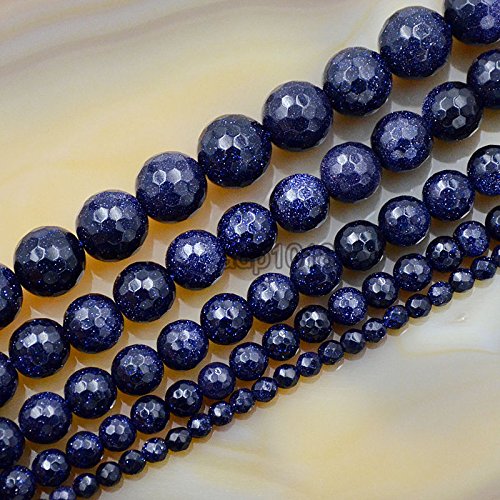AD Beads Natural Gemstones Faceted Round Spacer Loose Beads 15.5'' 4mm to 10mm (6mm, Faceted Blue Sand) - color: Faceted Blue Sand, size: 6mm