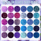 Jexine 2 Sets 30 Colors Glass Seed and Bugle Beads Kit Small Loose Craft Beads for Jewelry Making DIY Crafts Bracelets and Necklaces(Blue, Purple) - color: Blue, Purple