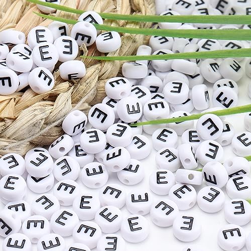 100Pcs Letter Beads 4x7mm White Round Acrylic Alphabet Beads Letter E Beads for Jewelry Making DIY Bracelets Necklaces Key Chains - color: E 100Pcs