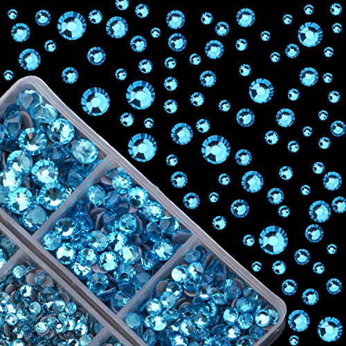 4000pcs Mixed Size Hot Fix Round Crystals Gems Glass Stones Hotfix Flat Back Rhinestones (Aquamarine) - color: Aquamarine, size: 4000 Count (Pack of 1)