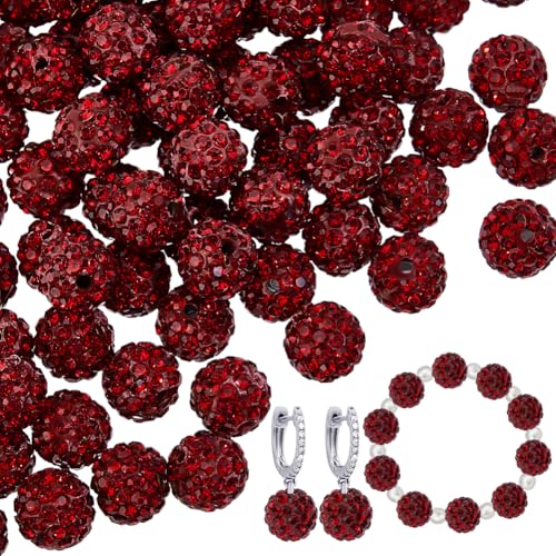 PH PandaHall 100pcs 10mm Dark Red Rhinestone Beads Clay Pave Disco Ball Round Diamond Clay Beads for Necklace Bracelet Jewelry Making Party Decoration - color: Dark Red
