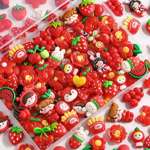 TINKRSTUFF 100PCS Red Slime Charms Cute Jelly Flatback Resin Charms For Slime, Random Kawaii Decoden Charm for Embellishments Phone Junk Case Charm Bulk, Hairpins Scrapbooking Crafting & DIY Decor - color: Red-100Pcs