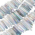 SUNYIK Grey AB Titanium Coated Crystal Points Quartz Polished Sticks Spikes Point Beads 15 inch Strand Drilled - color: Grey AB(Polished), size: 0.5"-1.6"