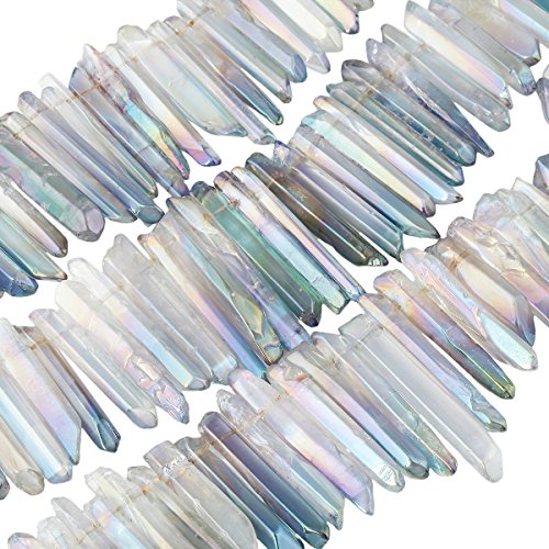 SUNYIK Grey AB Titanium Coated Crystal Points Quartz Polished Sticks Spikes Point Beads 15 inch Strand Drilled - color: Grey AB(Polished), size: 0.5"-1.6"
