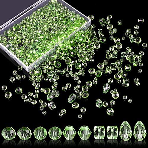 NIUBIER Crystal Beads, 600 Pcs Glass Assorted Crystal Beads for Jewelry Making, Rondelle with Container Box, Glass Bulk DIY Necklace Bracelet Earring(4/6/8mm, Green)) - color: green
