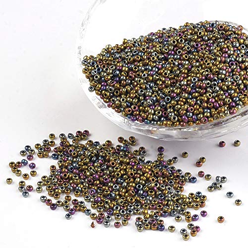 Craftdady 12/0 Metallic Glass Seed Beads 2x1.5mm Colorful Round Loose Pony Beads About 5000Pcs for Jewelry Making Hole: 0.5mm - color: Metallic Colorful, 2x1.5mm