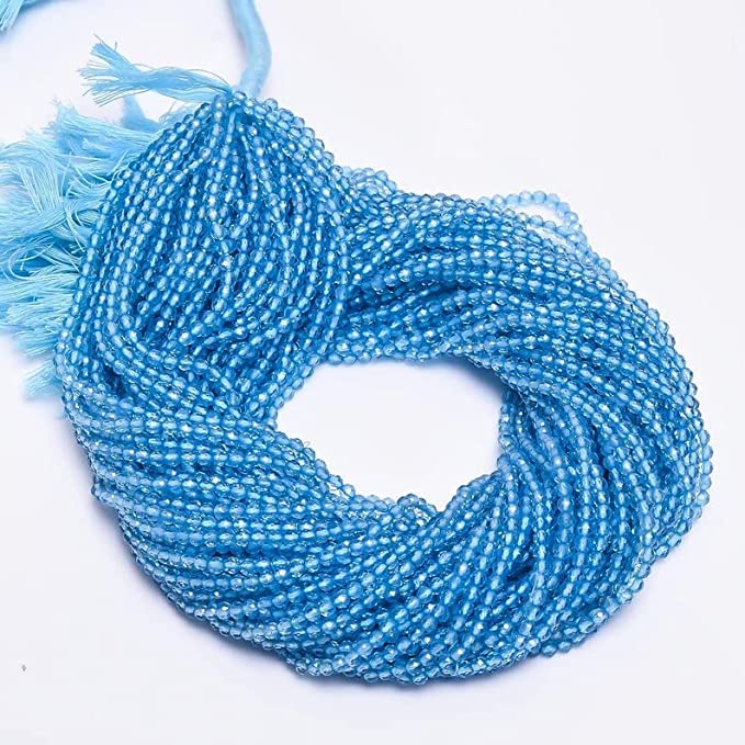 Natural AAA Sky Blue Topaz Gemstone Round Shape Faceted Beads Jewelry Making1 Strand (3mm 13 Inch) - size: 3mm 13 Inch