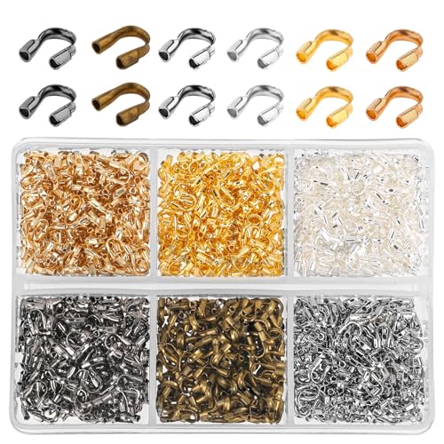 600 Pieces Brass Wire Guardian Wire Cable Protector U Shape Findings Guard Loops for Jewelry Making Earring Bracelet Necklace Crafts,6 Colors