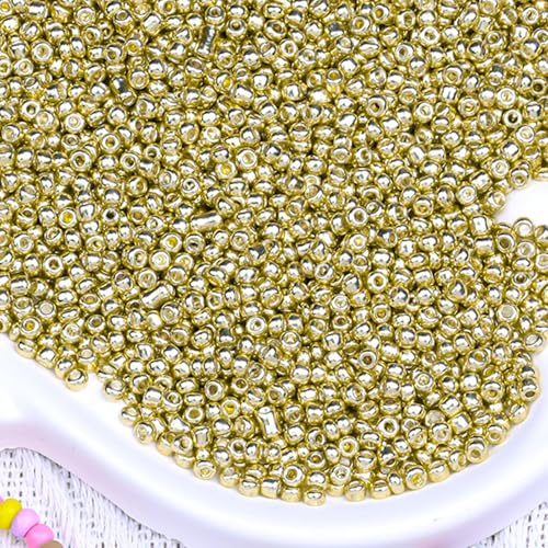 2000pcs Glass Seed Beads Bulk, 4mm 6/0 Mini Pony Spacer Small Individual Color Seed Beads for DIY Bracelet Necklaces Wrist Jewelry Making, Bright Gold - color: Bright Gold