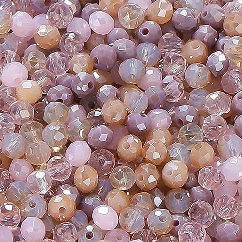 St.Kunkka Crystal Glass Beads for Jewelry Making, 1000pcs 4mm Small Briolette Faceted Rondelle Crystal Beads Austria Loose Spacer Beads for DIY Women Bracelet Necklace (Pink and Purple) - color: Pink and Purple