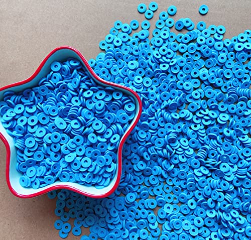 3000Pcs Flat Round Polymer Beads Vinyl Heishi Beads for Jewelry Making Women Necklace Bracelet Earrings (13-Blue) - color: 13-Blue