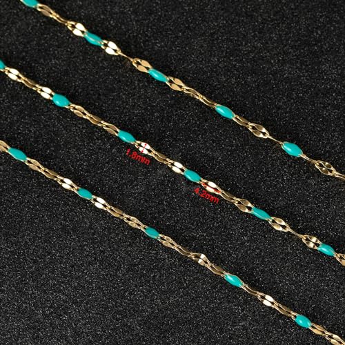 UMAOKANG 16.4 Feet Gold Plated Stainless Steel Jewelry Chain Roll Blue Enamel Bead Necklace Chain Handmade Craft Chains Bulk - color: Gold-Blue