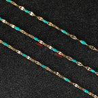 UMAOKANG 16.4 Feet Gold Plated Stainless Steel Jewelry Chain Roll Blue Enamel Bead Necklace Chain Handmade Craft Chains Bulk - color: Gold-Blue