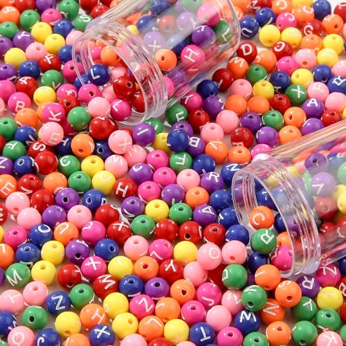 8mm Acrylic Beads 600pcs Round Letter Bead Multicolor Spacer Bubble Beads Plastic Crafts Bead for DIY Necklaces Bracelets Earrings Jewelry Making (Letters) - color: rose pink&green&blue