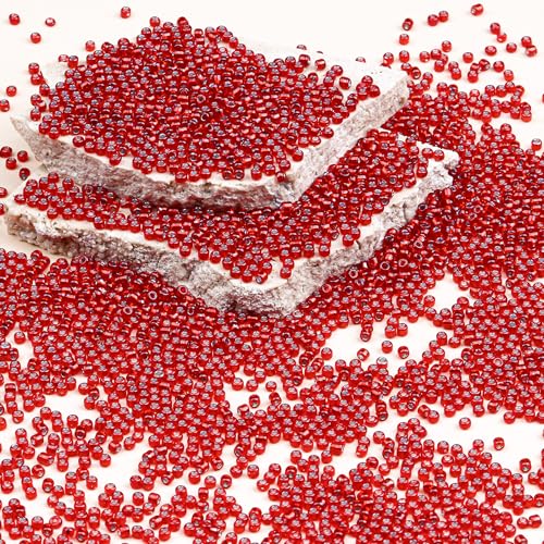 8/0 Glass Seed Beads Bulk, Deep Red with Silver 3mm Tiny Round Craft Seed Bead, Small Mini Pony Beads for Jewelry Making Bracelet Necklace Wrist Beading Weaving Supplies, 2500pcs - color: Deep Red with Silver