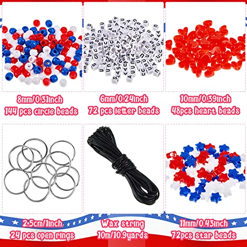 Taiyin 361 Pcs/24 Sets Patriotic Bead Key Chain Craft Kit Teach Seed Beads Mom Pony Opaque Bead Independence Day for String Star Shaped Beads for DIY - color: Usa