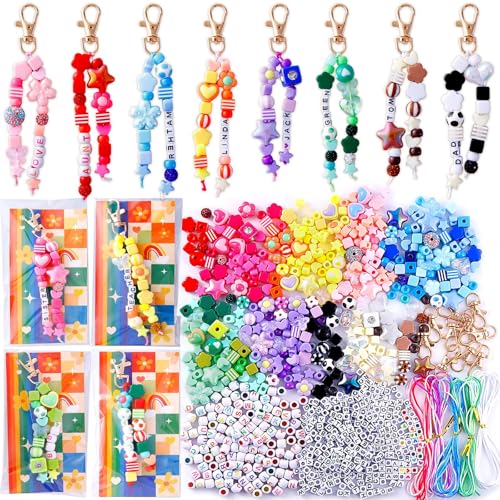 TOHONGADON 618 Pcs Bead Keychain Kit, Colorful Bag Charm Kit with Adjustable Alphabet Beads, Charm Keychain Kits for DIY Key Ring Jewelry Making - color: 618 Pcs Bead