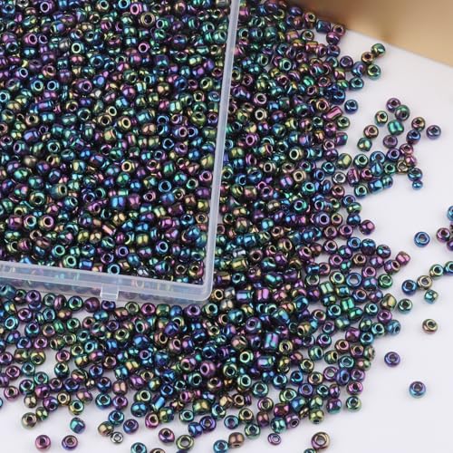 Size 4 mm 6/0 Glass Seed Beads, 2100 Pcs Small Mini Spacer Loose Pony Beads for Jewelry Making and DIY Crafts (Metallic Iris Black) - color: Metallic Iris Black, size: Large