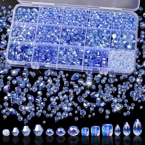 Song Xi 1500PCS Glass Beads for Jewelry Making, Assorted Faceted Crystal Beads Kit for Bracelet Earring Necklace, for DIY Clear and Iridescent Christmas Gift (AB Lake Blue) ﻿ ﻿ - color: AB Lake Blue