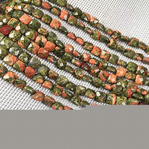 Natural Stone Beads Square Faceted Beading unakite Stone Charms for Jewelry Making Necklace Bracelet 7.9 inches 2 Strands - color: unakite