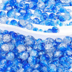 1 Box 450PCS 4/6/8/10MM Blue Crackle Beads with Holes Round Glass Crack Smooth Small Painted Ocean Spacer Loose Bead Bulk for Jewelry Making Necklace Bracelet Earrings DIY Craft Supply - color: Blue