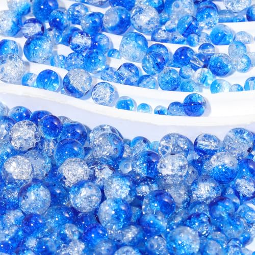 1 Box 450PCS 4/6/8/10MM Blue Crackle Beads with Holes Round Glass Crack Smooth Small Painted Ocean Spacer Loose Bead Bulk for Jewelry Making Necklace Bracelet Earrings DIY Craft Supply - color: Blue