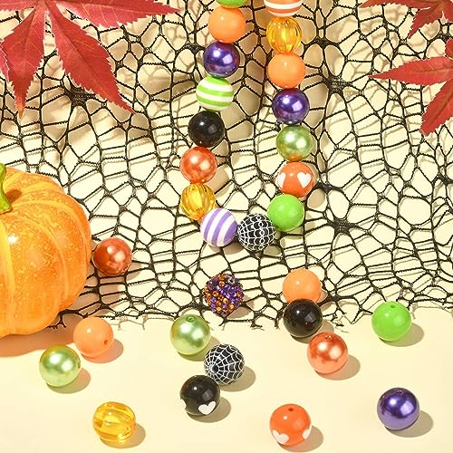 DanLingJewelry 50Pcs Mixed Styles 20mm Acrylic Halloween Bubblegum Beads Cobweb Heart Round Beads for Festival Jewelry Making DIY - color: 50pcs - Halloween