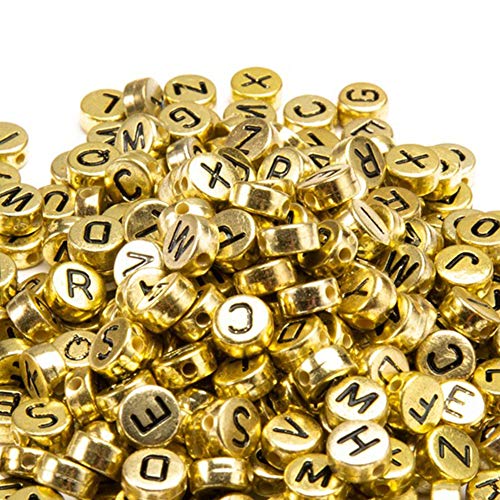 Letter Beads 1000pcs Acrylic Alphabet Letter Beads A-Z Letter for Jewelry Making (Gold) - color: gold