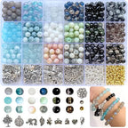 Bracelet Making Kit for Adults – 414pcs Real Crackle Glass Beads with Charms, 8mm Neutral Color Jewelry Making Set for Gifts