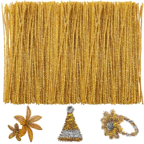 Gold Pipe Cleaners,Glitter Gold Craft Pipe Cleaners,200pcs Supplies for Home DIY Handmade Arts,Arts and Crafts for Kids Ages 6-8,Glitter Pipe Cleaners for Festivals DIY Decorations,Christmas Decor - color: Glitter Golden