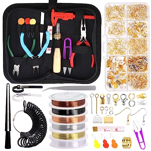 Swpeet 949 Pcs Jewelry Making Supplies Kit - 3 Type Pliers, 6 Color Wires, 20 Styles Findings, Ring Sizer, Awl, Tweezers, Scissors - size: 4a