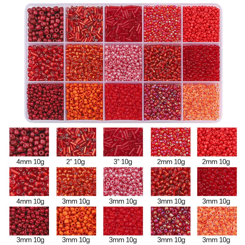 Mix 15 Color Glass Seed Tube Beads Glass Bugle Beads Loose Kit for Jewelry Making DIY Craft Beading (Mix 15 Color, Red) - color: Red