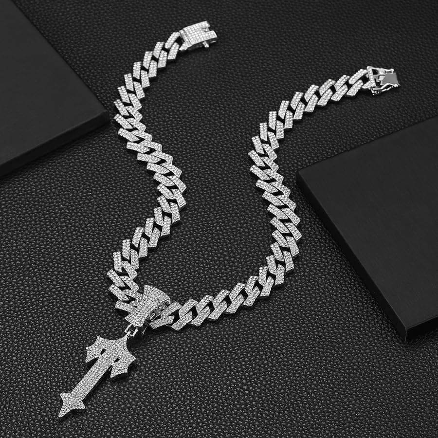 Ice Out Chain for Men Premium Zircon Stones Hypoallergenic Durable Hip-Hop Streetwear Chain Necklace Men - color: Silver, style: Trapstar