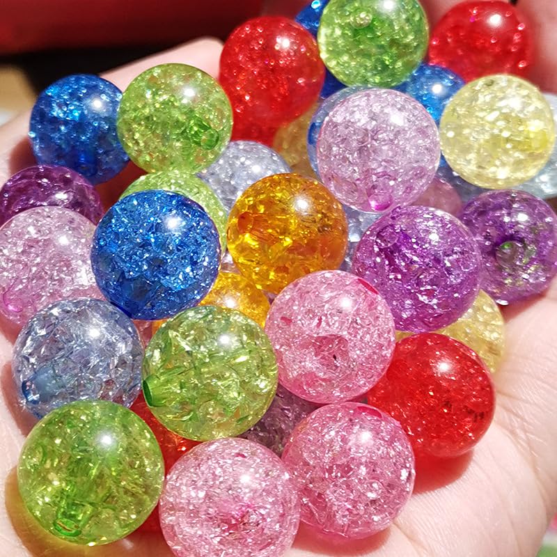 60PCS 20MM Bubblegum Beads for Pens, Mixed Color Crackle Disco Ball Chunky Large Acrylic Round Beads for Bag Focal Beadable Pen Keychain Making Jewelry Bracelet Making DIY Crafts - color: Crackle Beads