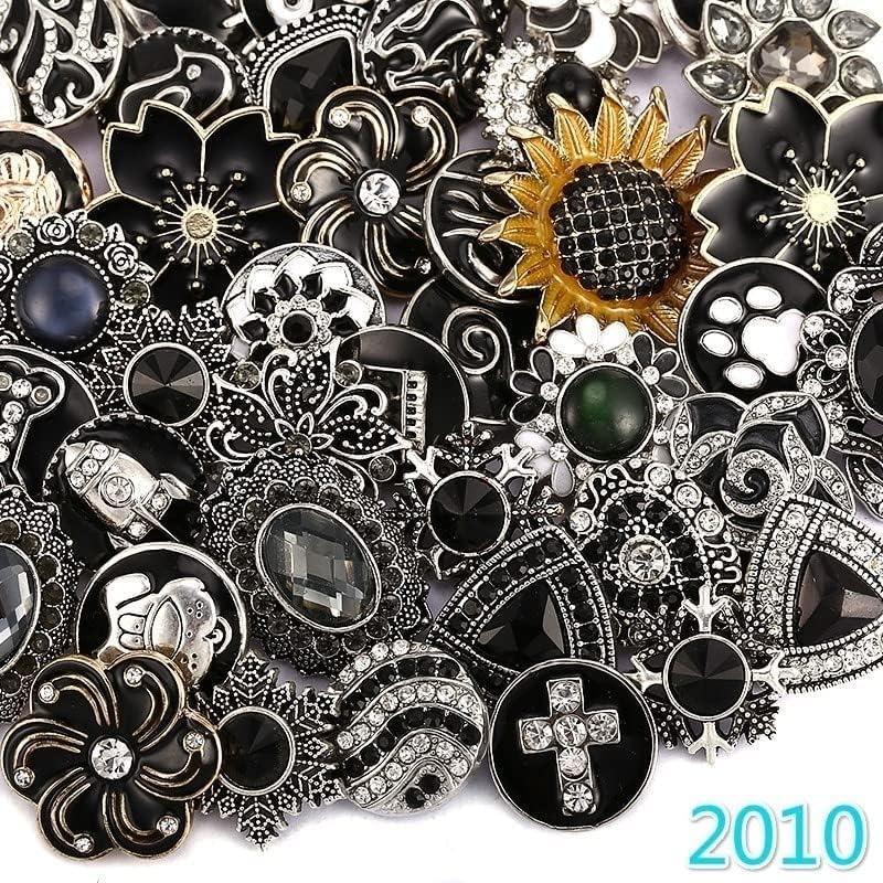 10PCs Mixed Style Rhinestones Snaps Jewelry Charms Buttons 18/20mm for Interchangeable Snaps Jewelry Making Women DIY Button Bracelets Necklaces Rings Brooch Accessories (Black) - color: Black