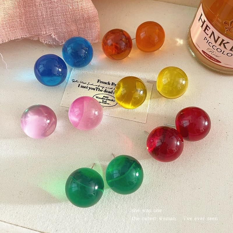 20mm Colorful Round Bead Stud Earrings Resin Transparent Bright Limpid Chuncy Bead Earrings for Women - color: Blue