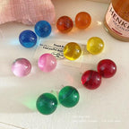 20mm Colorful Round Bead Stud Earrings Resin Transparent Bright Limpid Chuncy Bead Earrings for Women - color: Pink