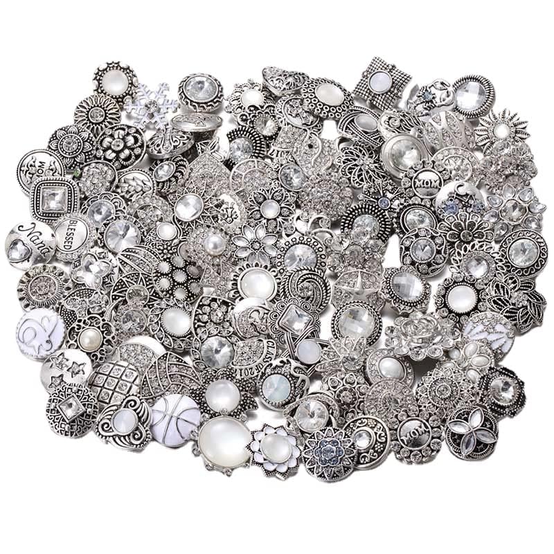 10PCs Mixed Style Rhinestones Snaps Jewelry Charms Buttons 18/20mm for Interchangeable Snaps Jewelry Making Women DIY Button Bracelets Necklaces Rings Brooch Accessories (White) - color: White